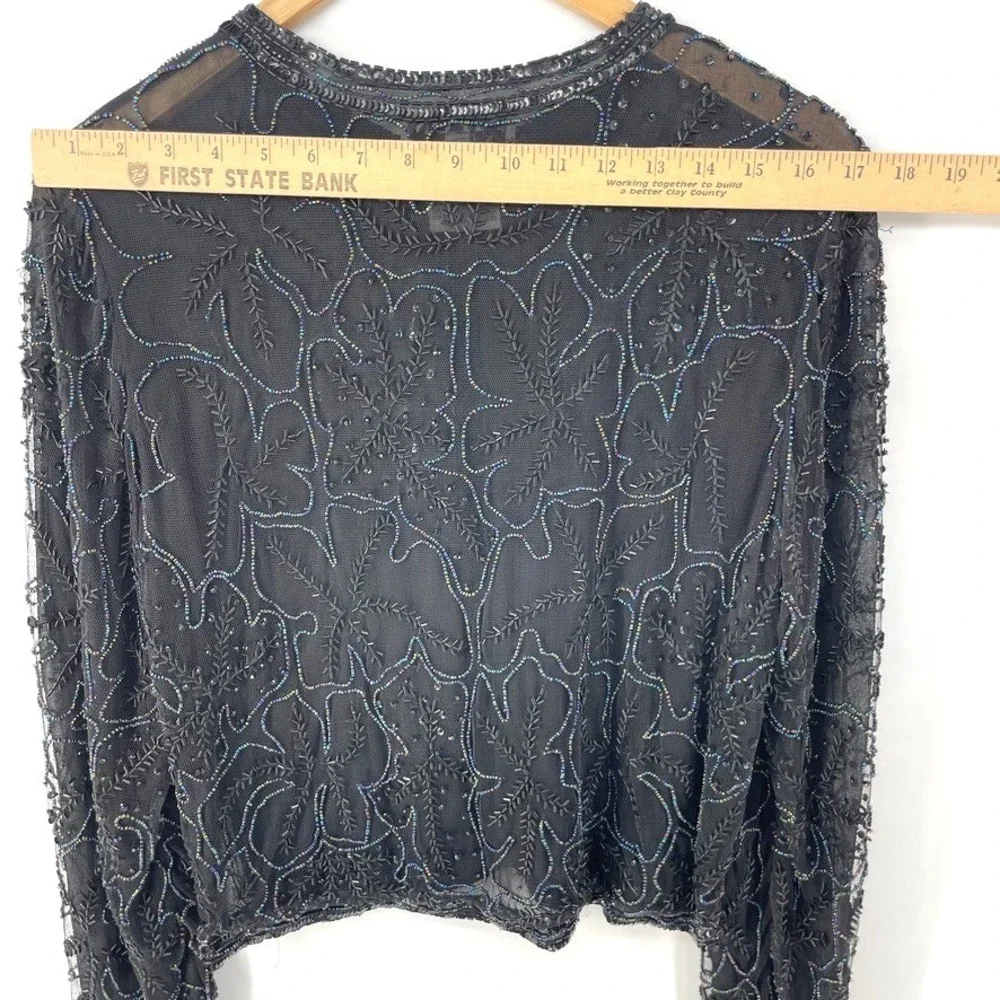 Vtg‎ Sheer Mesh Jacket M Beaded Sequins Whimsigoth Formal Glam Old Hollywood Art